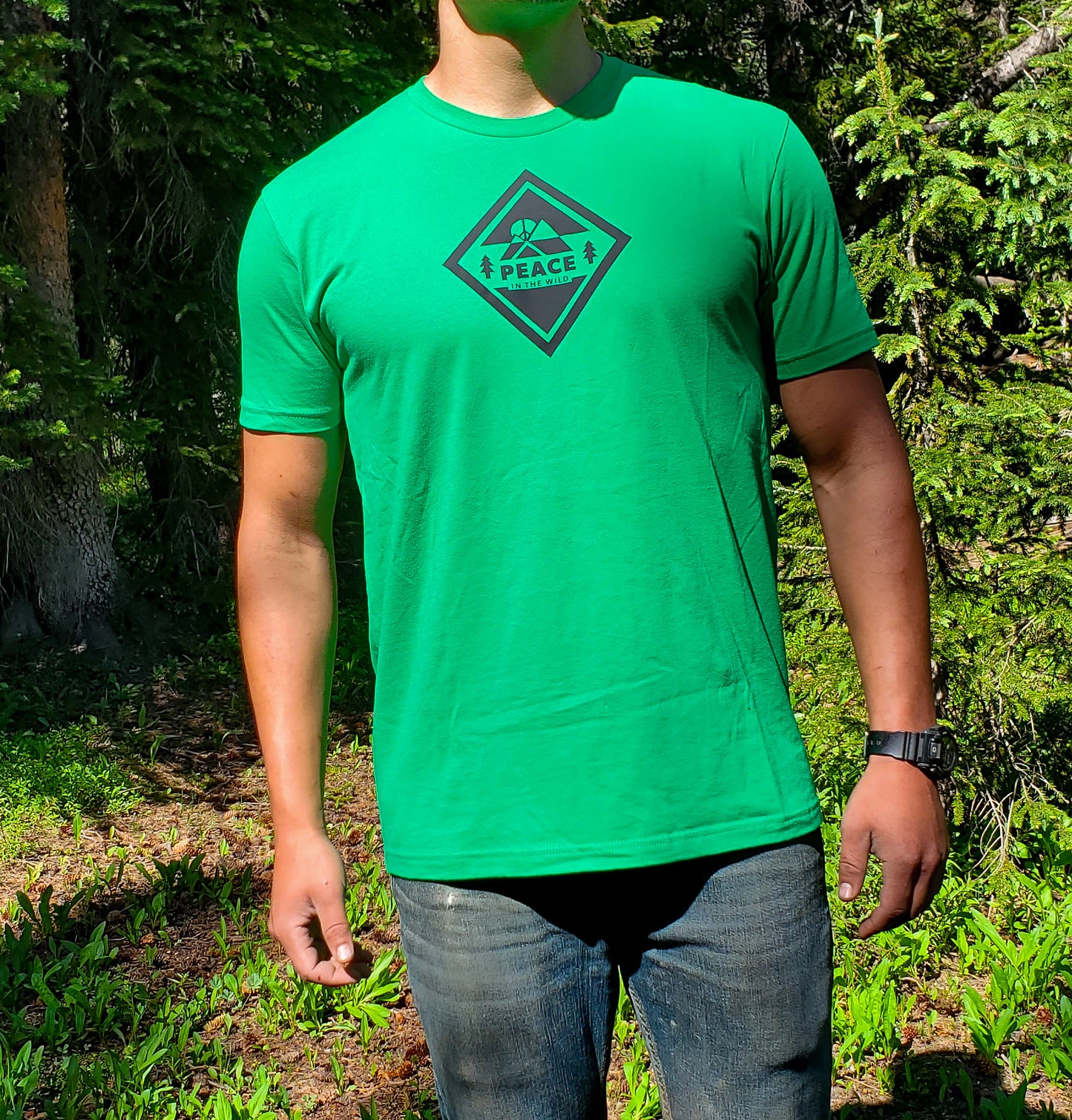 Peace in the Wild Mountain Tree Green Tee Peace in the wild