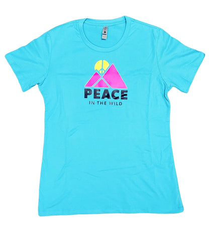 Peace in the Wild Women's Pink Mountain Blue Tee Peace in the wild