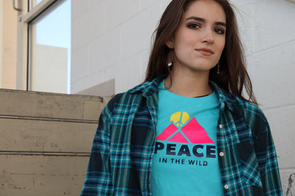 Peace in the Wild Women's Pink Mountain Blue Tee Peace in the wild