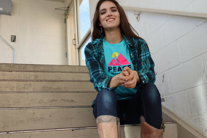 Peace in the Wild Women's Pink Mountain Blue Tee Peace in the wild